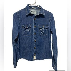 Abercrombie Kids Denim Button Long Sleeve Collard Shirt Jean distressed Size XL